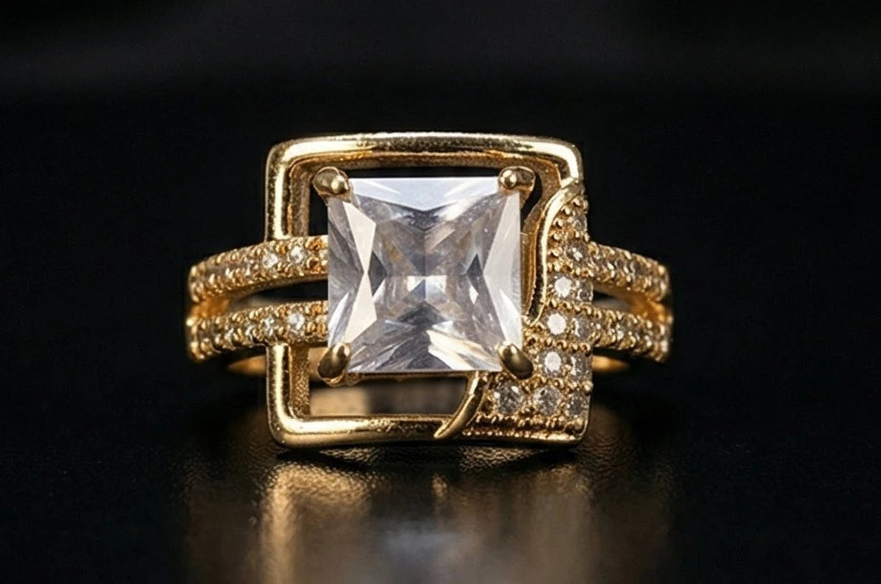 Imperial Gold-Plated Crystal Frame Ring